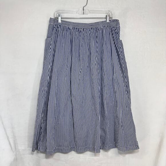 CW Classics Plus 20W Pinstripe Coastal Midi Skirt Blue White Button Summer Twill - Picture 4 of 9